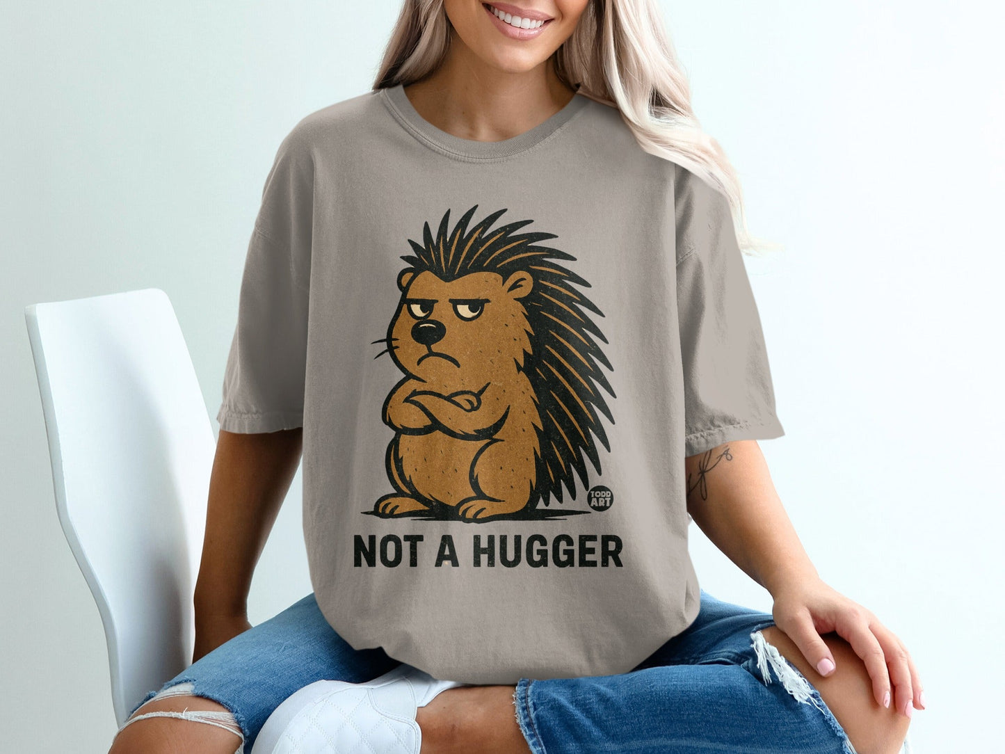 Not a Hugger Funny Porcupine Graphic Tee Shirt