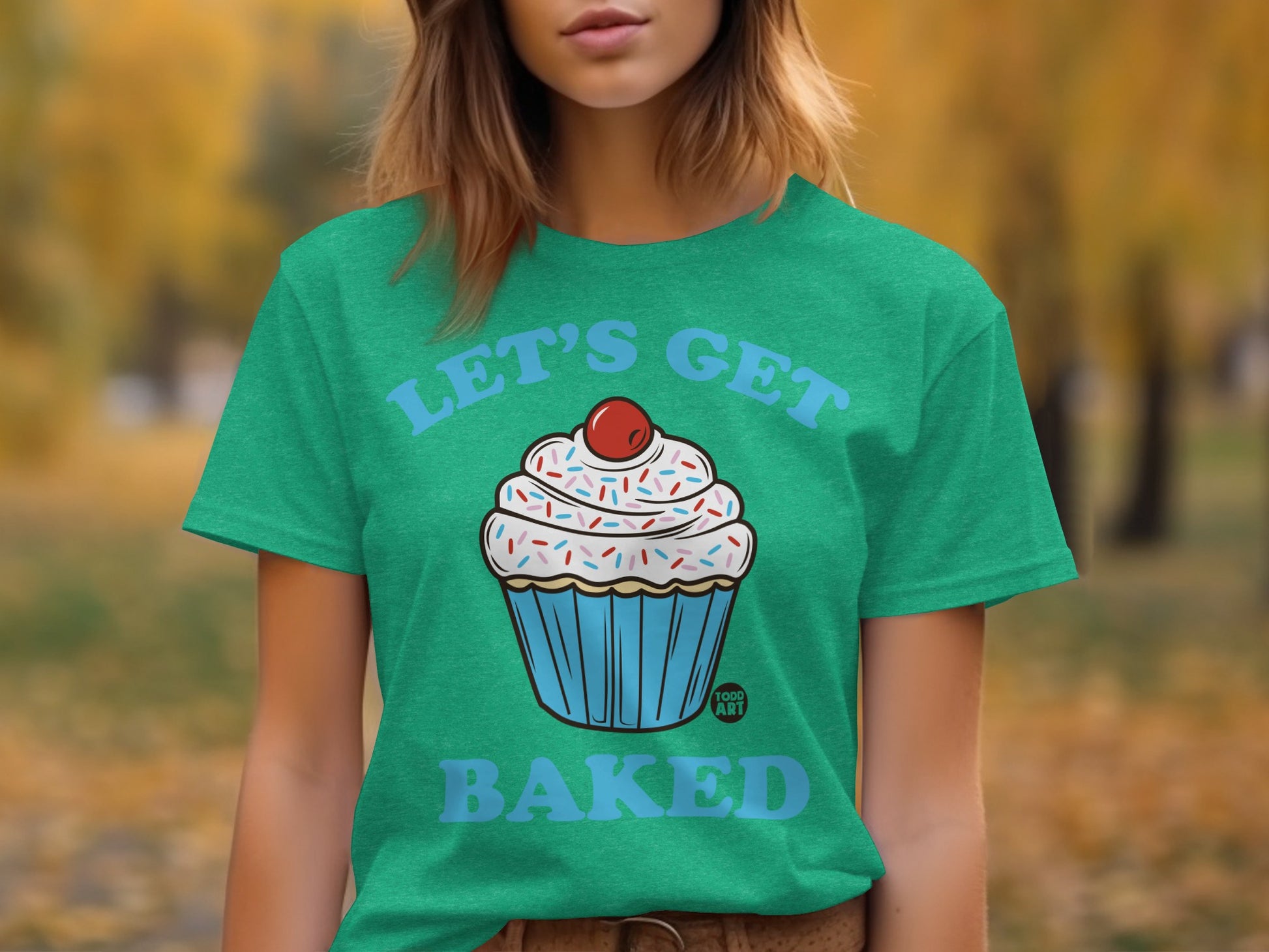 Funny Let's Get Baked Cupcake Graphic T-Shirt