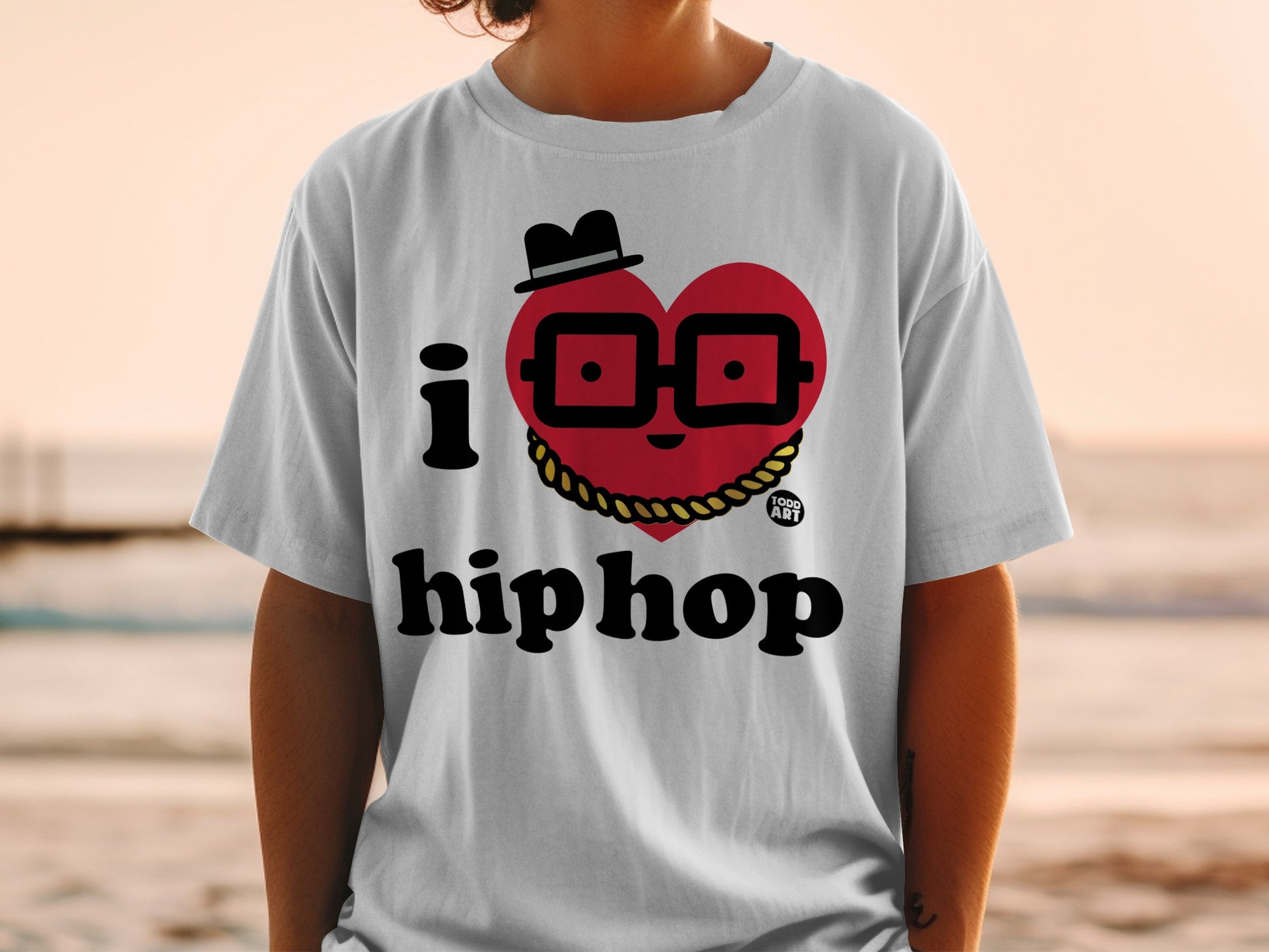 I Love Hip Hop Graphic Tee with Cartoon Character Design