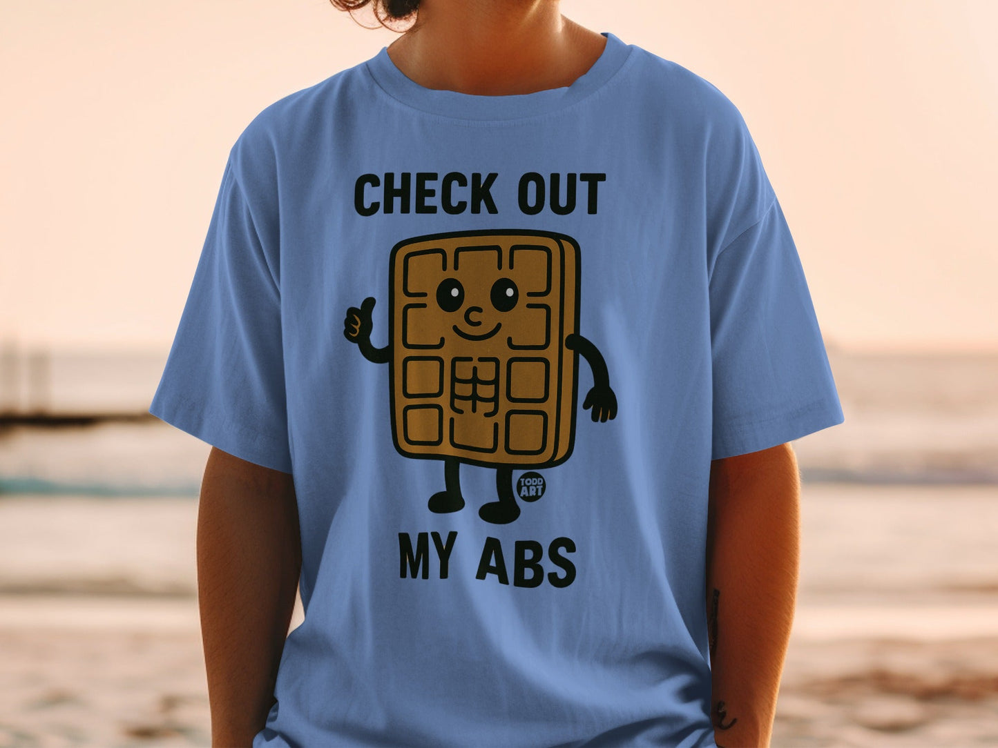 Check Out My Abs Cartoon Waffle Graphic T-Shirt