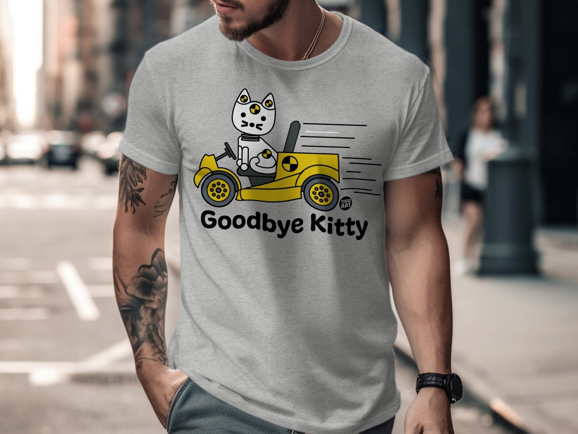 Goodbye Kitty Racing Graphic Tee Shirt Design