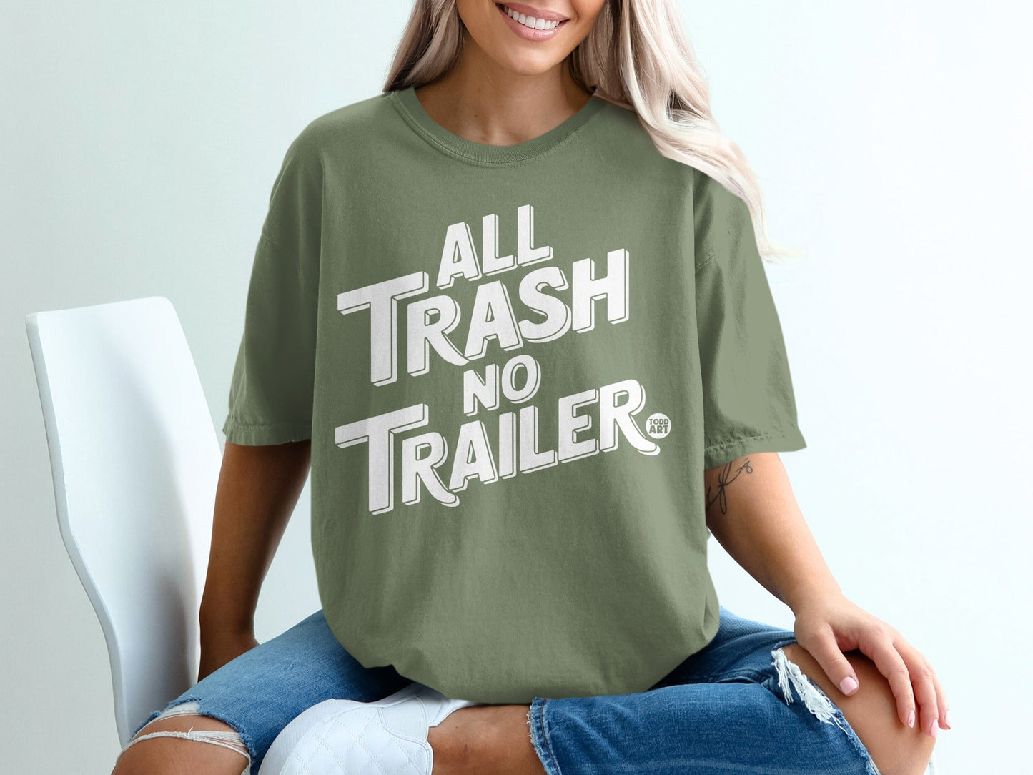 All Trash No Trailer Printed Slogan T-Shirt