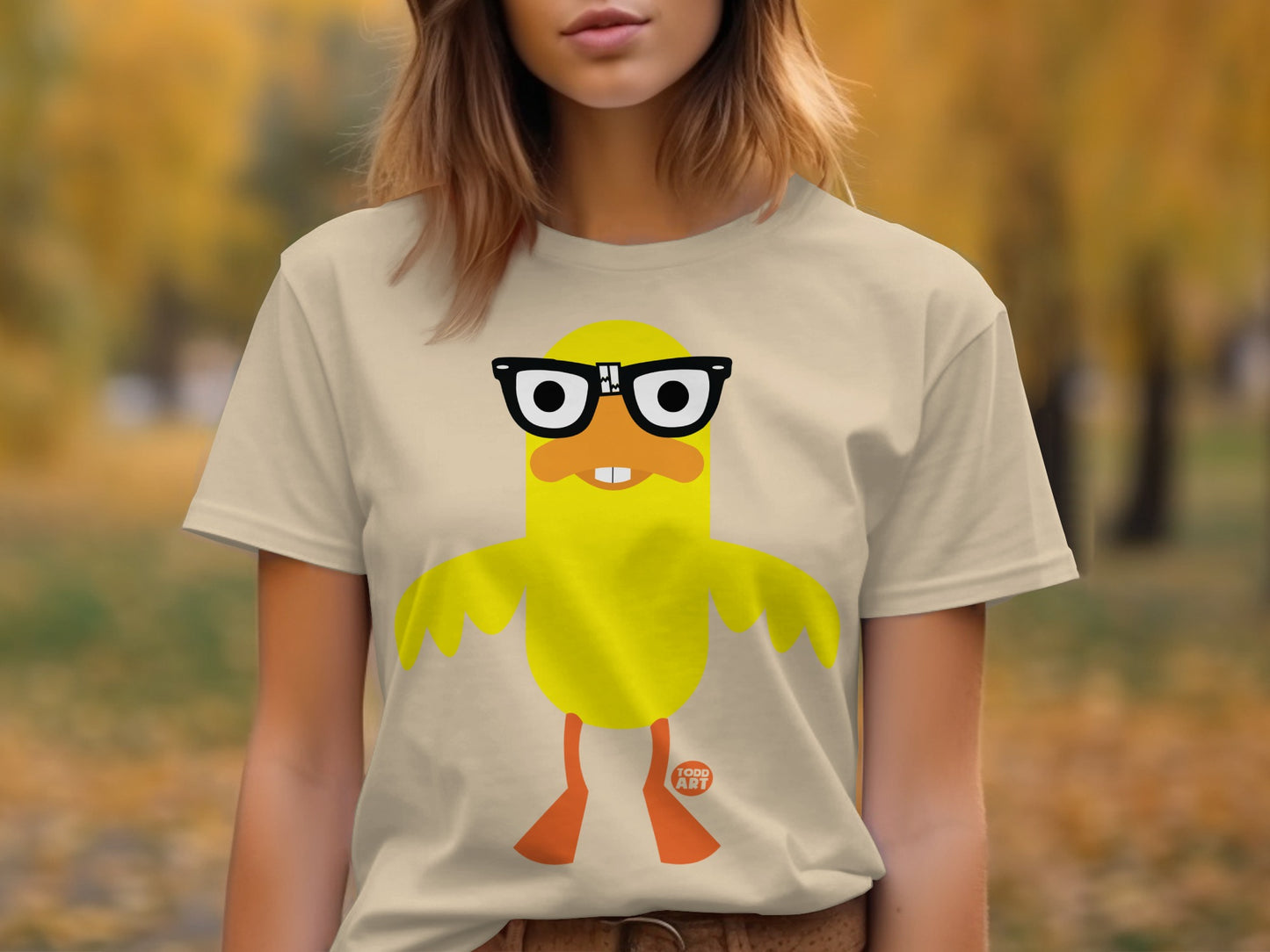 Funny Yellow Cartoon Duck with Glasses T-Shirt
