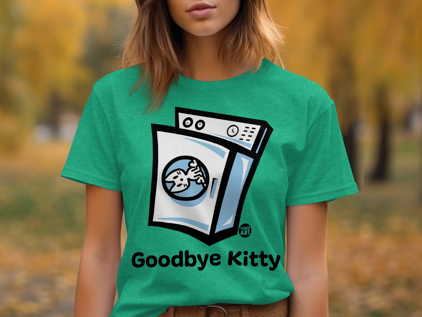 Quirky Goodbye Kitty Shirt With Humorous Washer Graphic