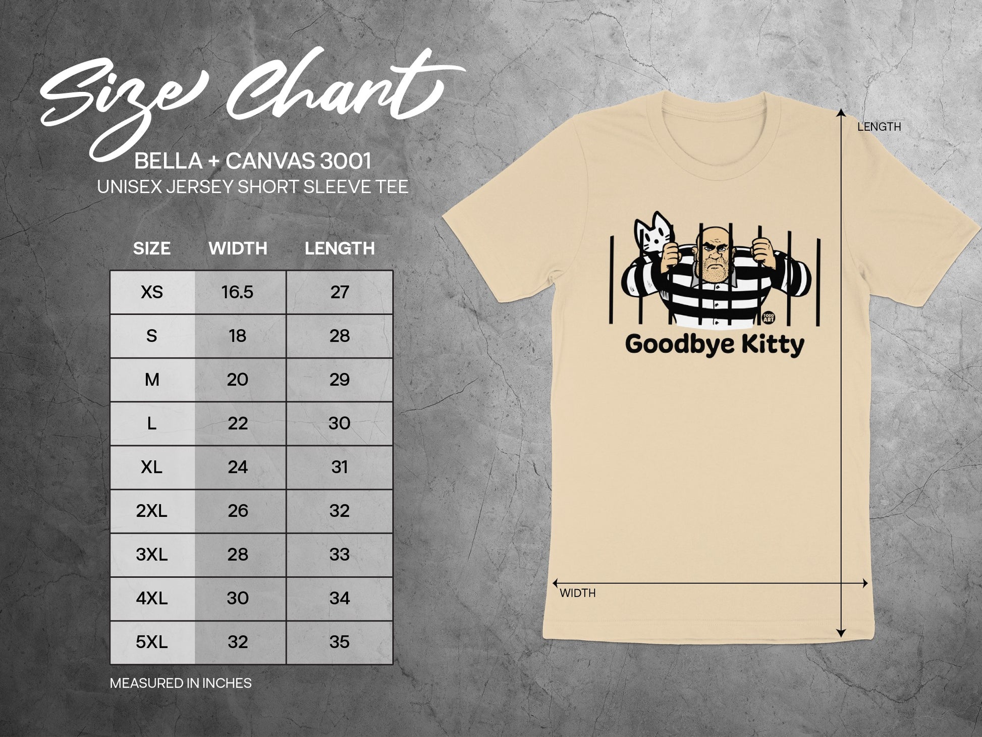 Goodbye Kitty Unisex Size Chart T-Shirt