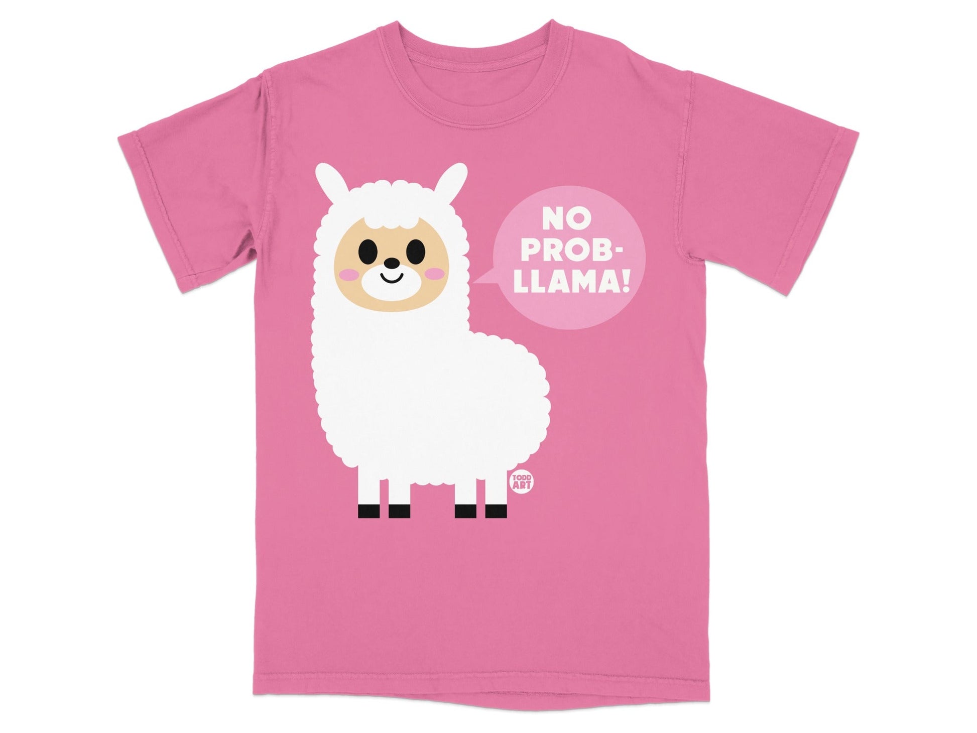 No Prob-Llama Cute Cartoon Llama Pink T-Shirt