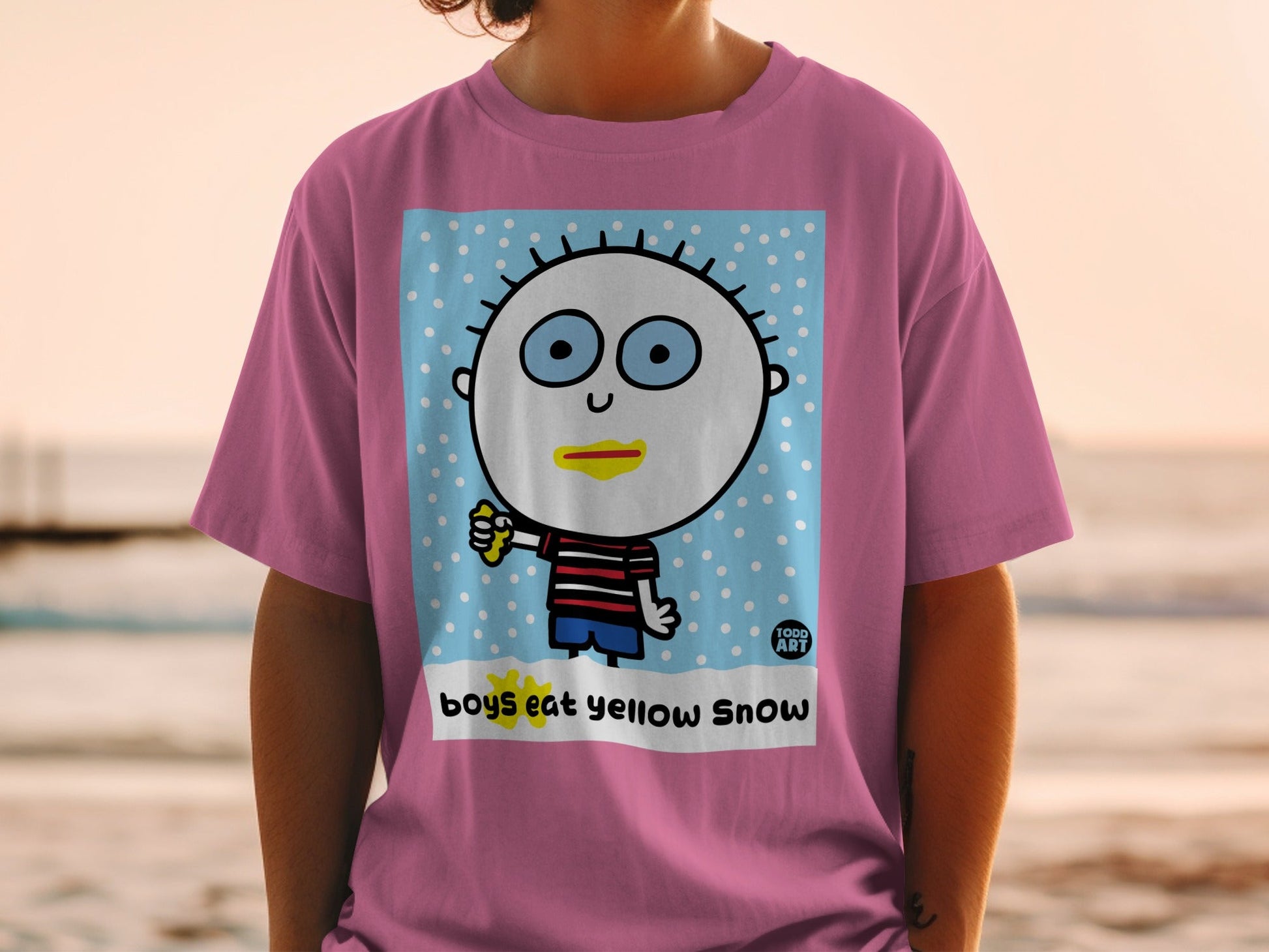 Boys Eat Yellow Snow Cartoon Graphic T-Shirt