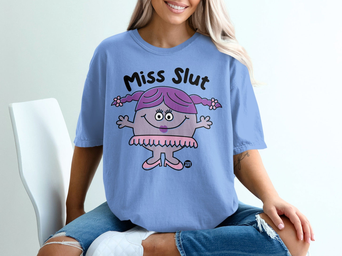 Miss Slut Funny Cartoon Character Blue T-Shirt