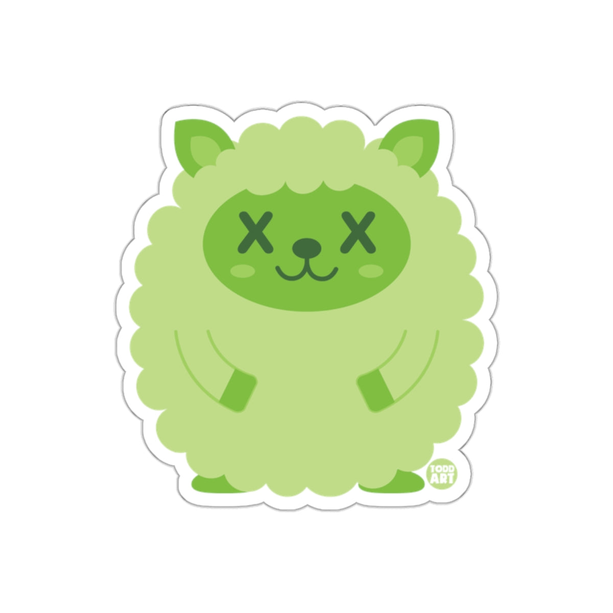 Cute Green Fluffy Sheep with X Eyes Sticker
