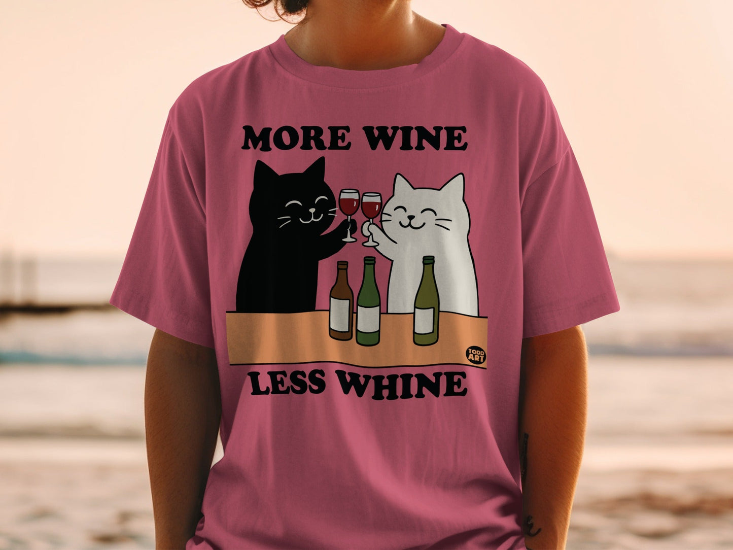 More Wine Less Whine Cat Graphic T-Shirt
