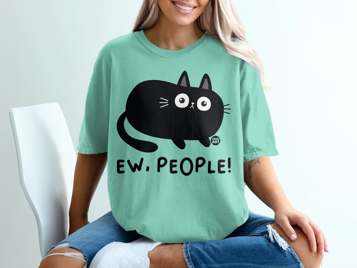 Ew People Cat Graphic T-Shirt Fun Casual Wear