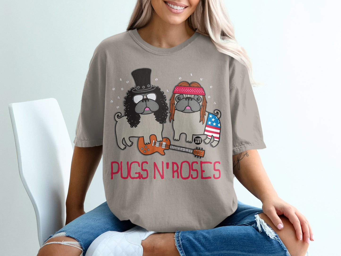 Pugs N' Roses Parody Graphic Tee Shirt