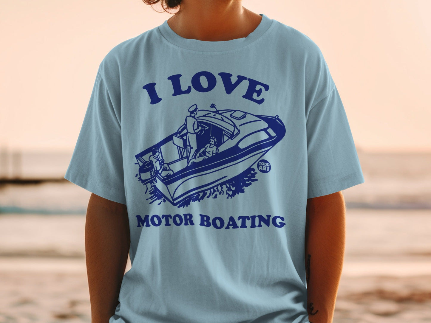 I Love Motor Boating Blue Graphic T-shirt