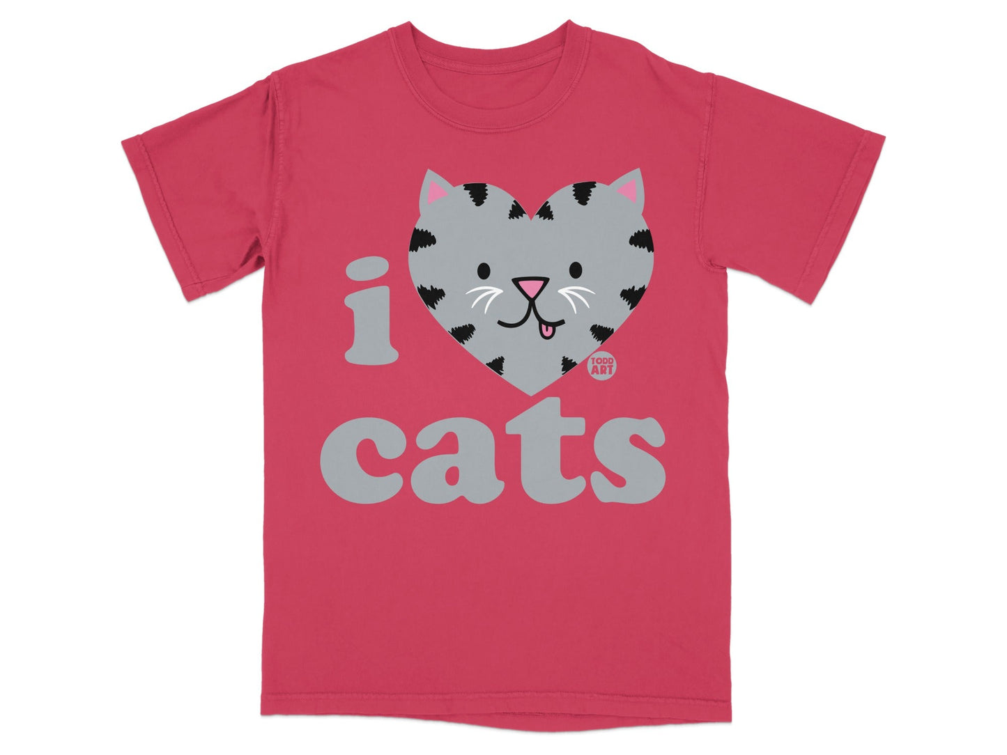 I Love Cats Graphic Tee with Cute Heart Cat Design