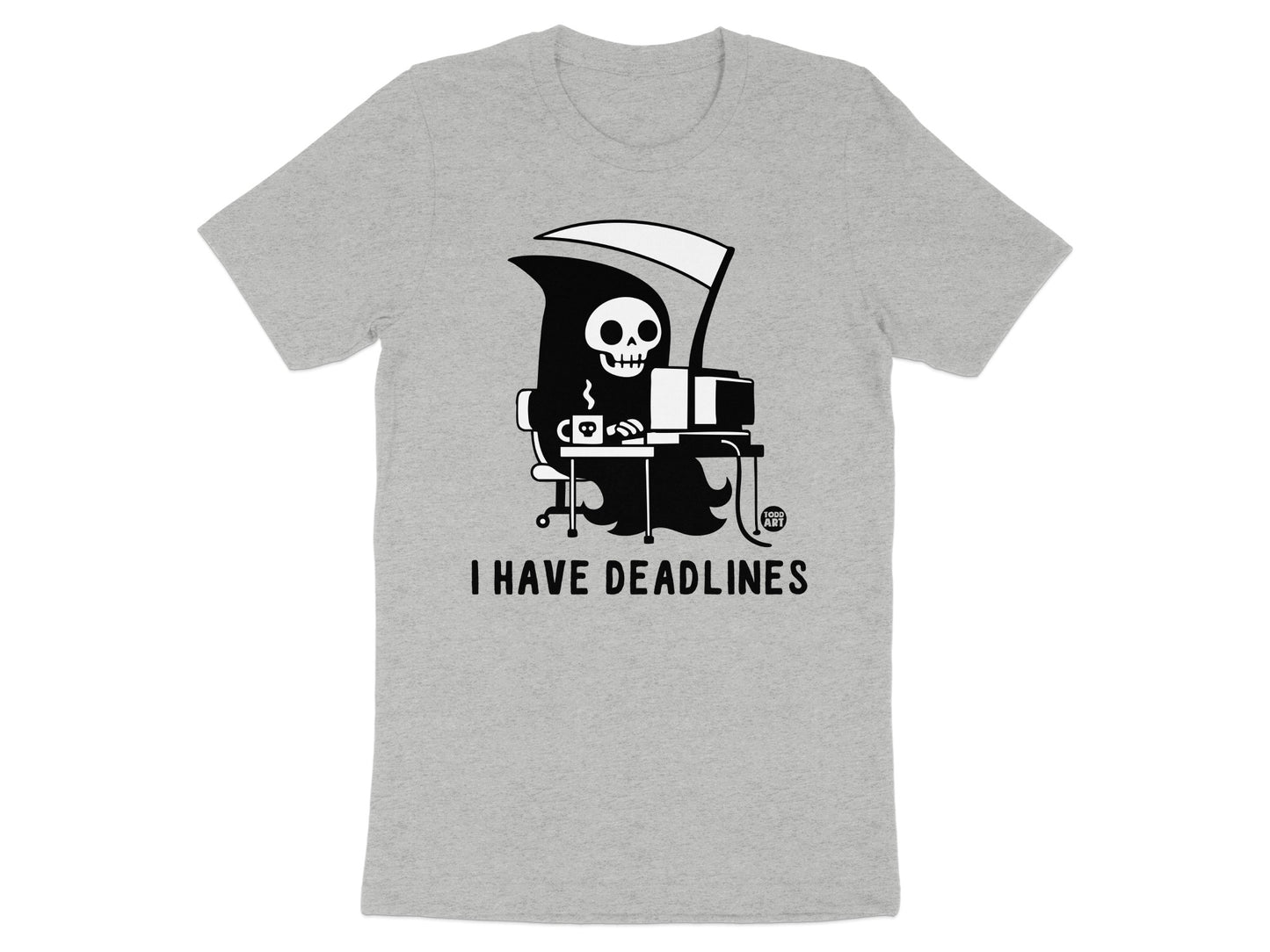 Grim Reaper with Computer I Have Deadlines T-Shirt