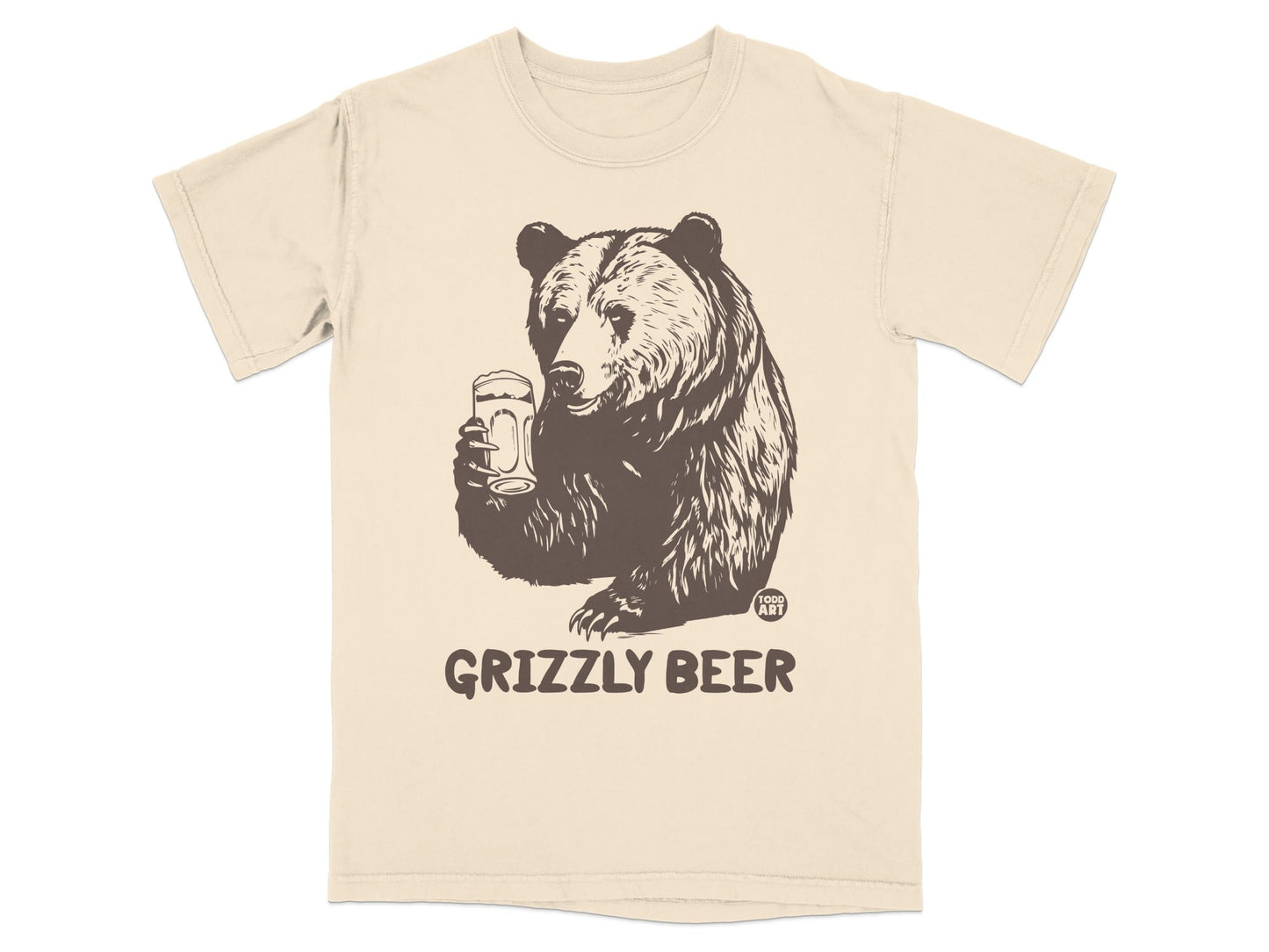 Grizzly Bear Holding Beer Fun Novelty Graphic T-Shirt