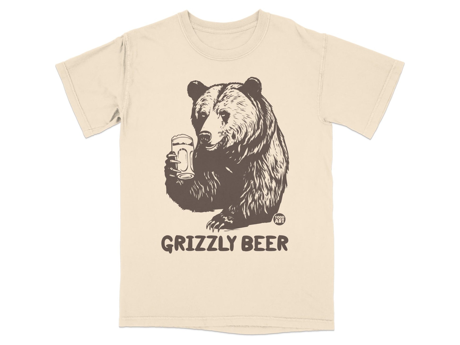 Grizzly Bear Holding Beer Fun Novelty Graphic T-Shirt