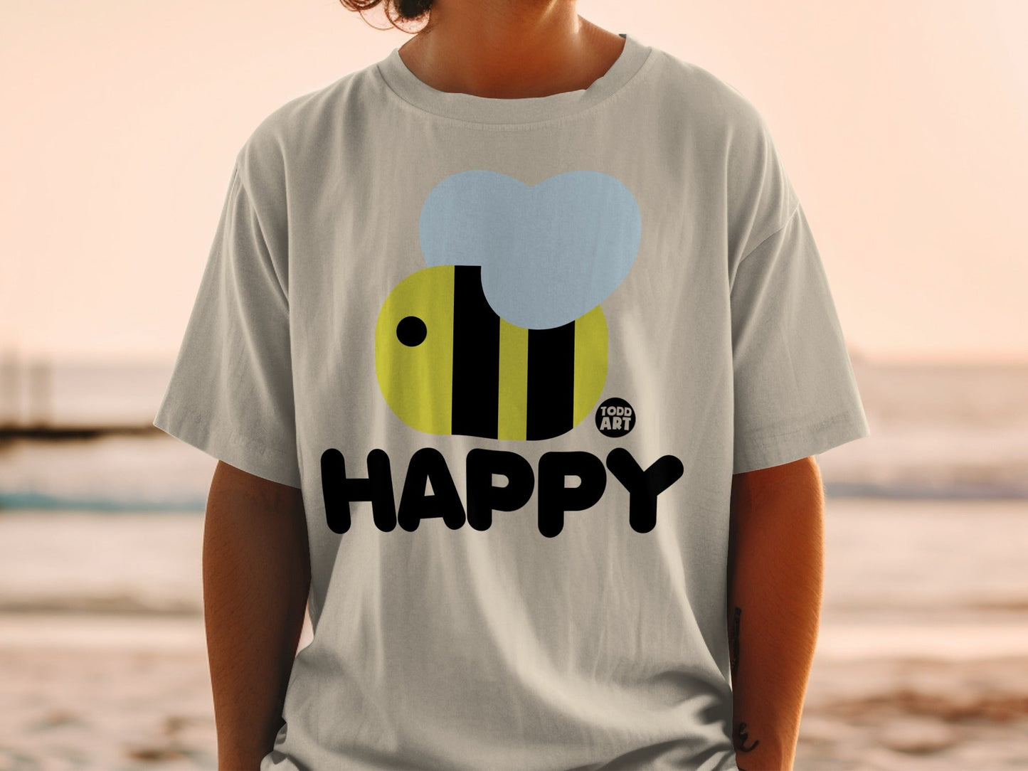 Cute Happy Bumblebee Print Todd Art Graphic T-Shirt