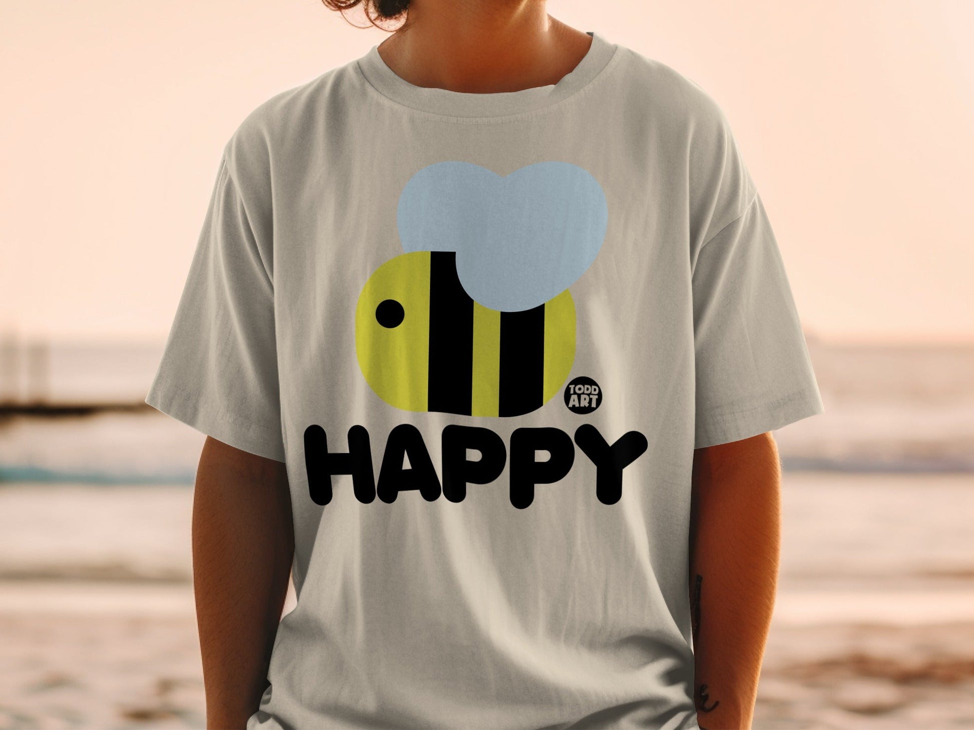 Cute Happy Bumblebee Print Todd Art Graphic T-Shirt
