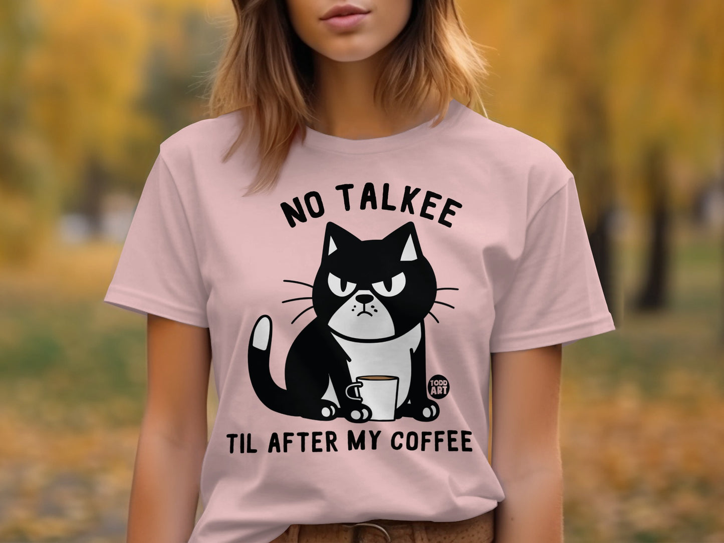 No Talkee Til After My Coffee Cat Graphic T-Shirt