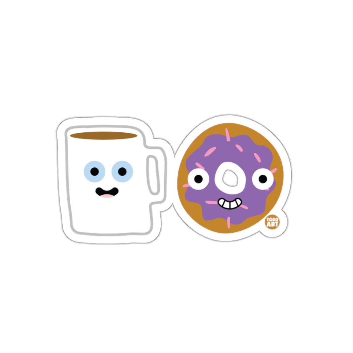 Cute Coffee Mug and Donut with Faces Sticker