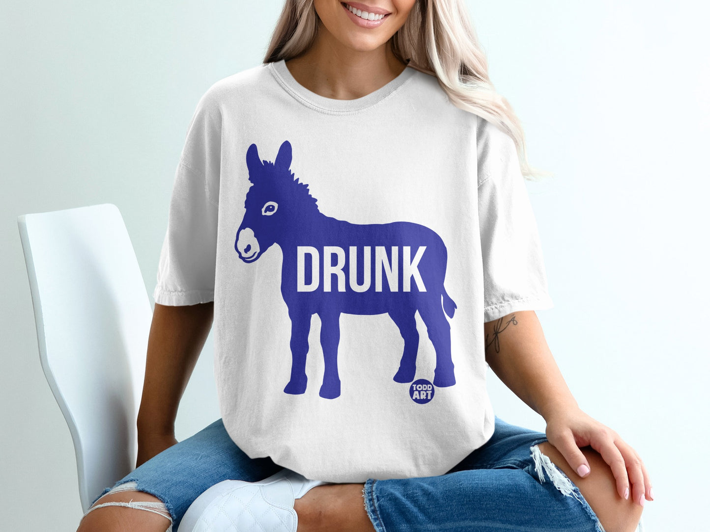 Funny Blue Donkey Drunk Graphic T-Shirt