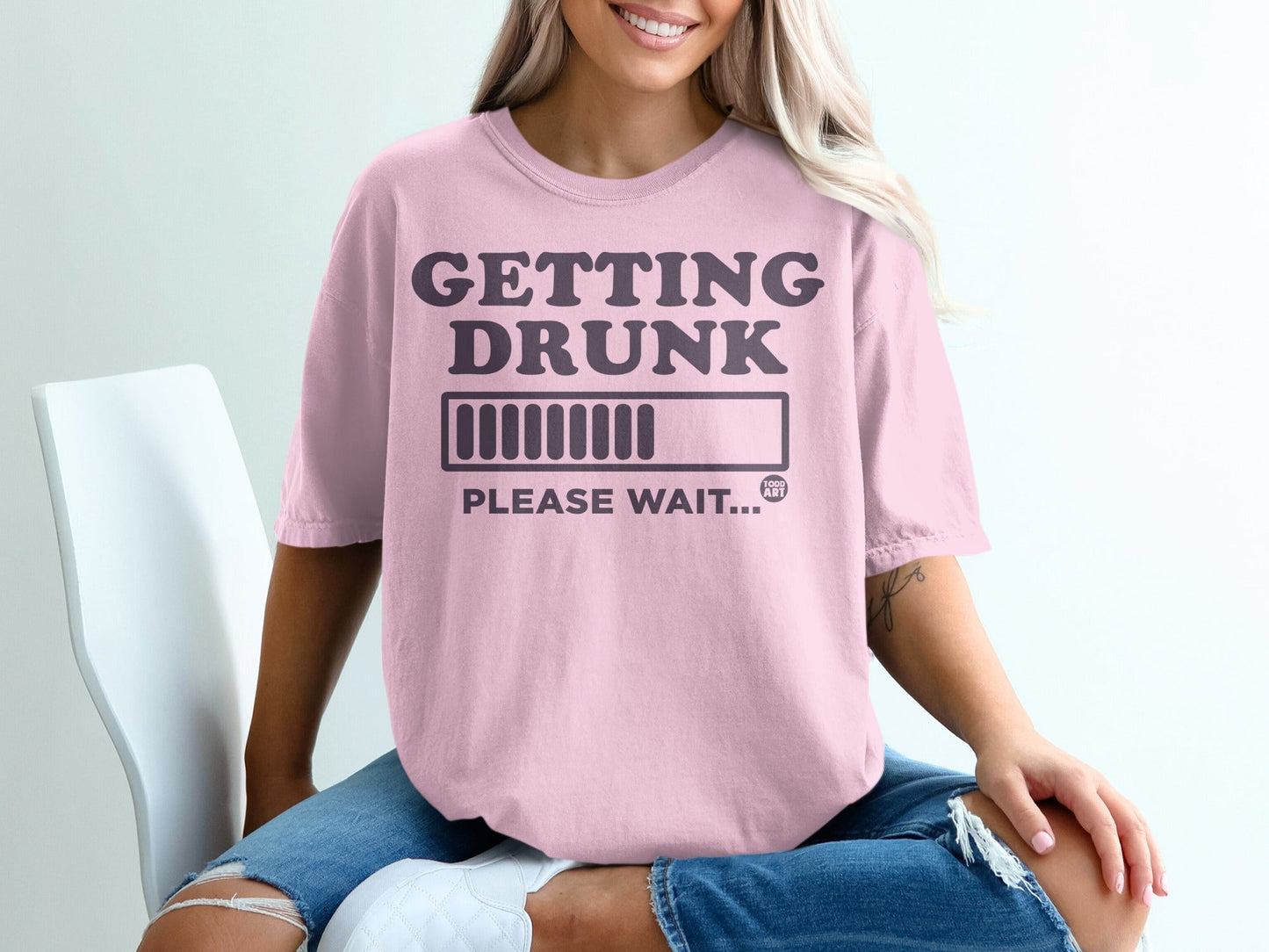 GETTING DRUNK PLEASE WAIT Graphic Funny T-Shirt