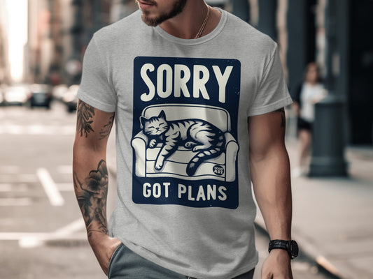 Sorry Got Plans Cat Couch Graphic Tee Shirt