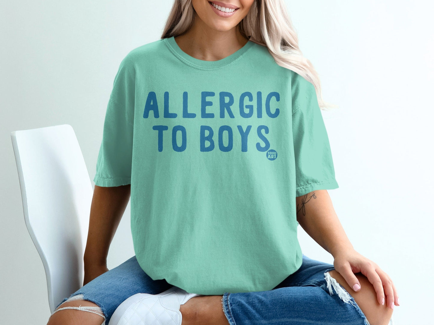 Allergic to Boys Funny Graphic Statement T-Shirt