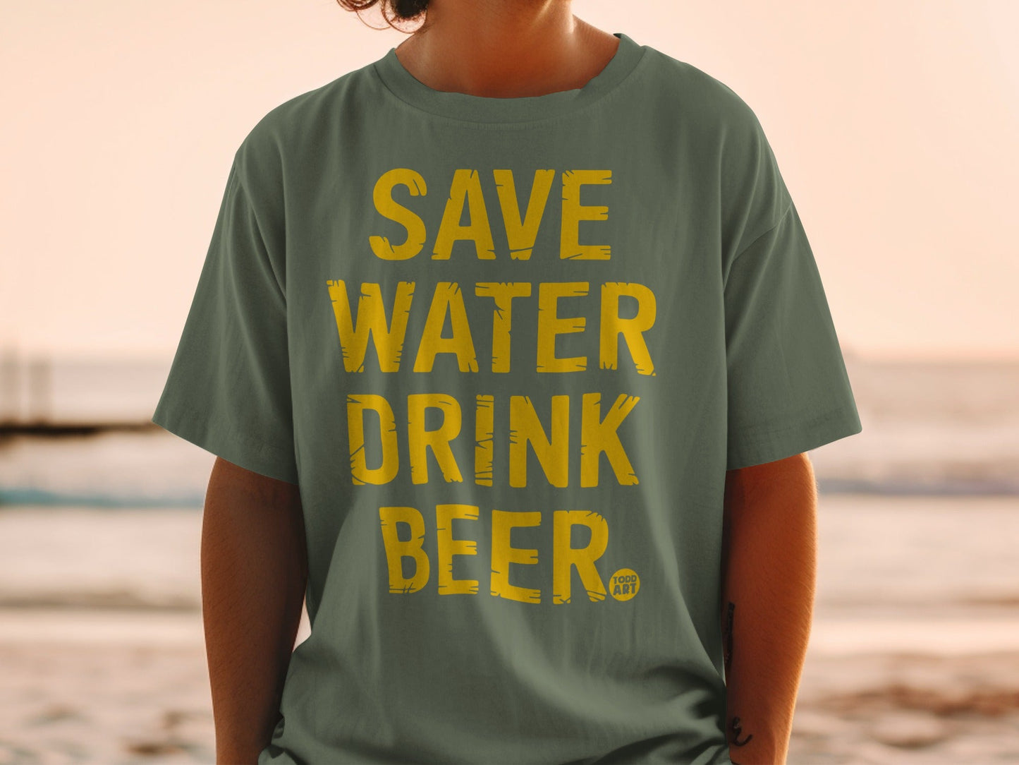 Save Water Drink Beer Yellow Text Funny Shirt