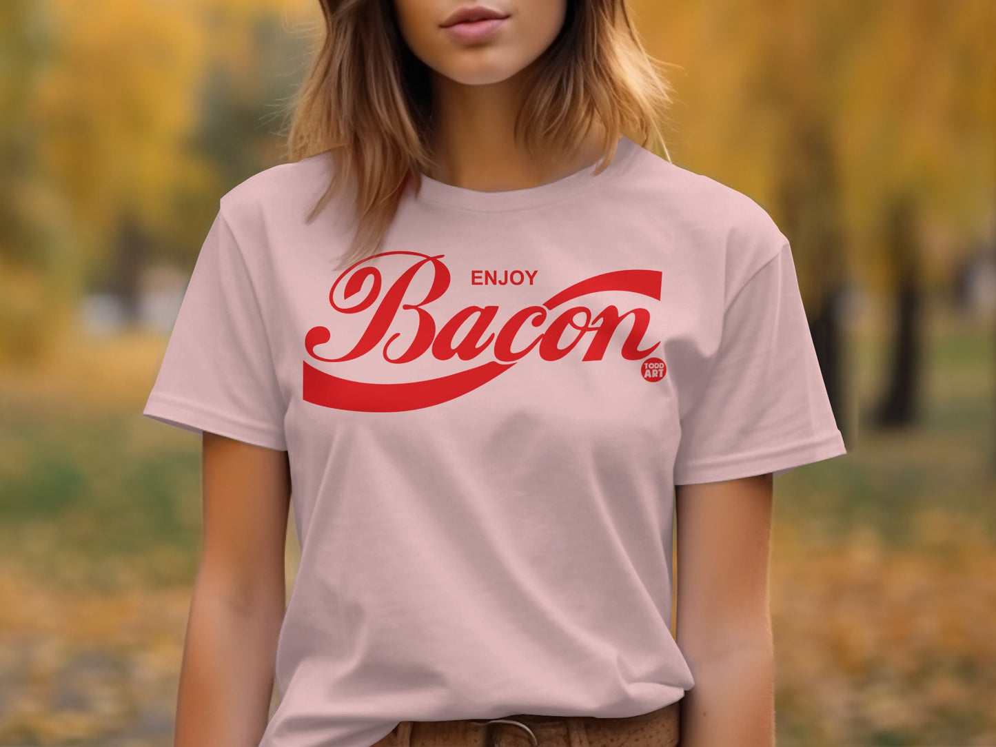 Enjoy Bacon Slogan T-Shirt Casual Summer Tee