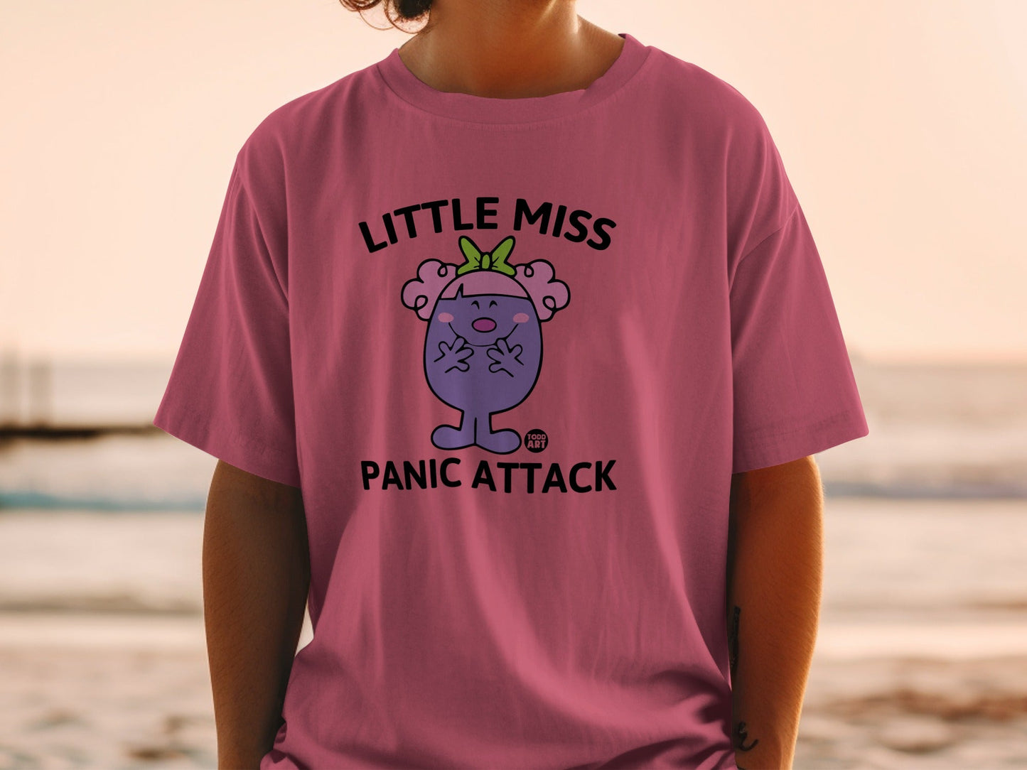 Little Miss Panic Attack graphic tee on a person.