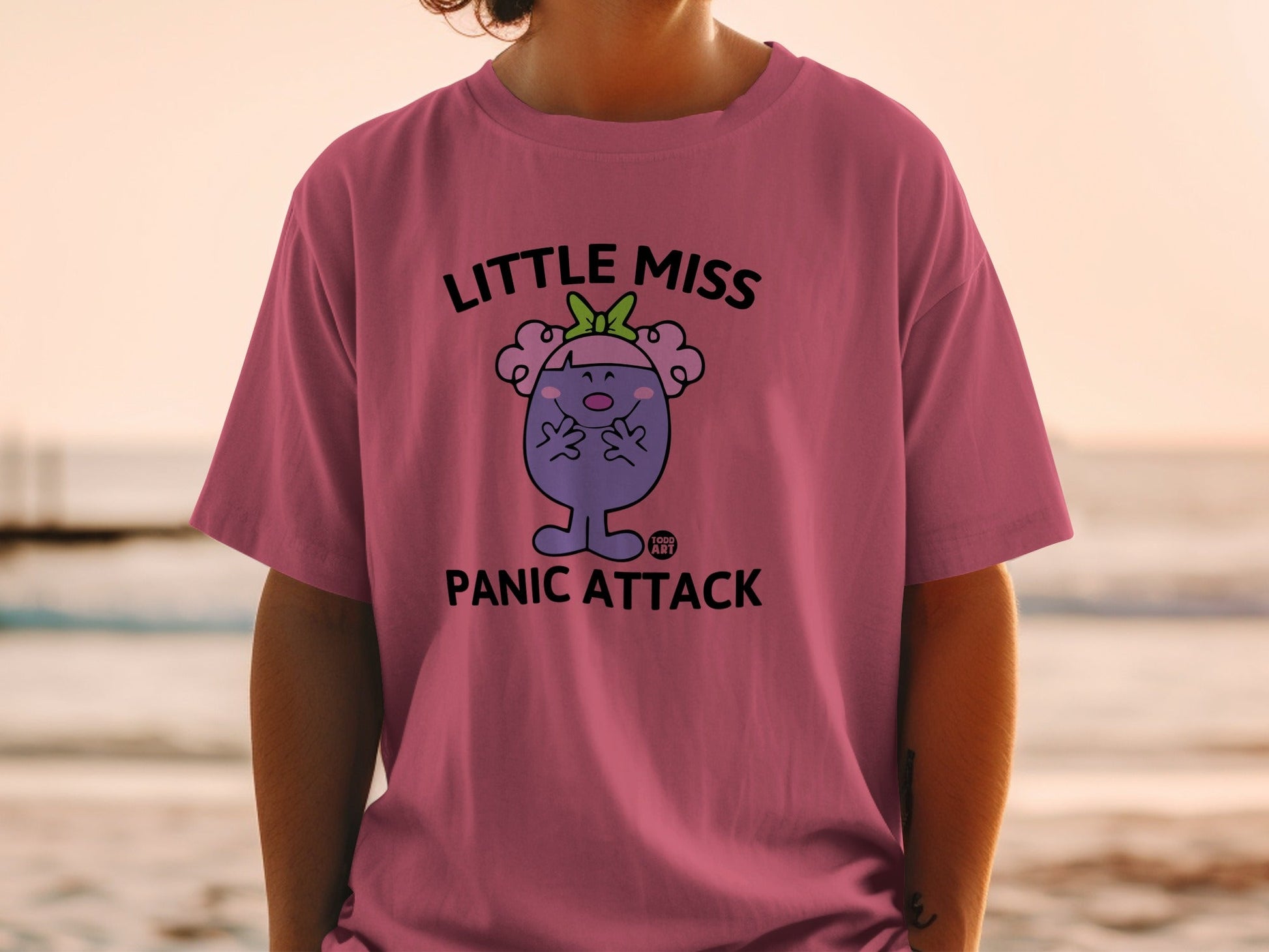 Little Miss Panic Attack graphic tee on a person.