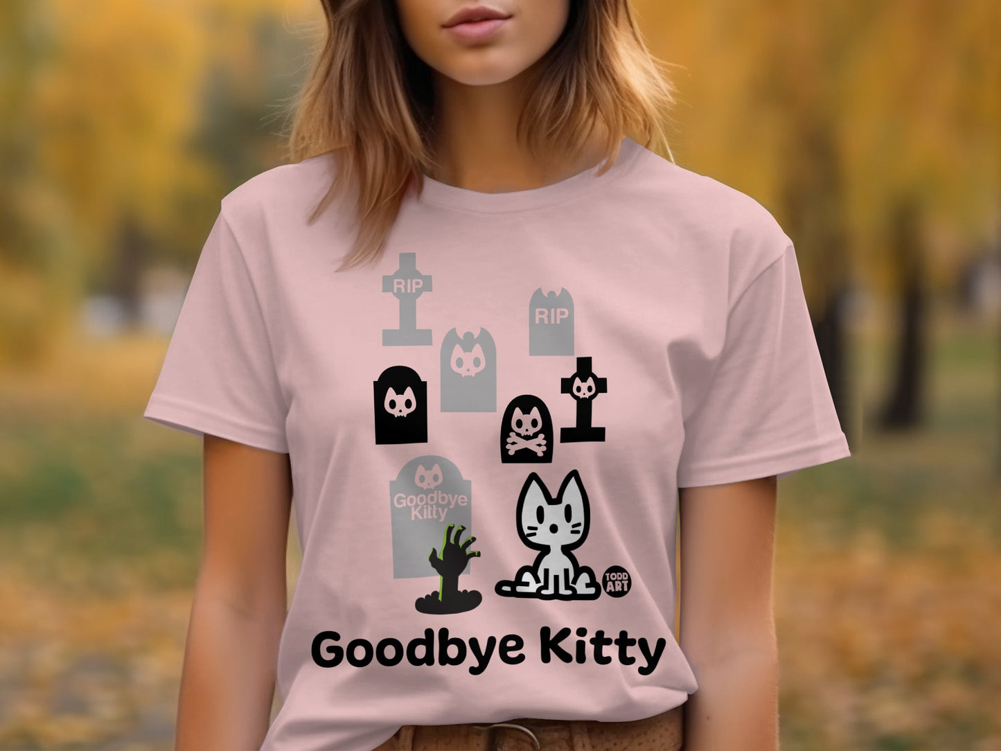 Cute Goodbye Kitty Themed Graphic T-Shirt