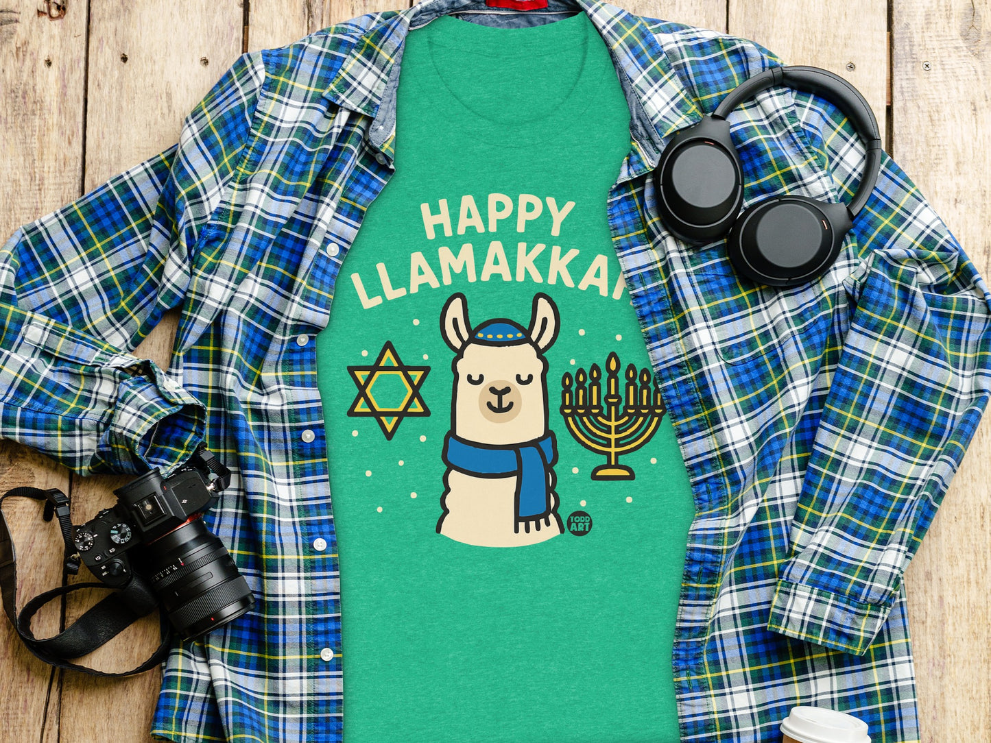Happy Llamakkah Green T-Shirt for Festive Celebrations