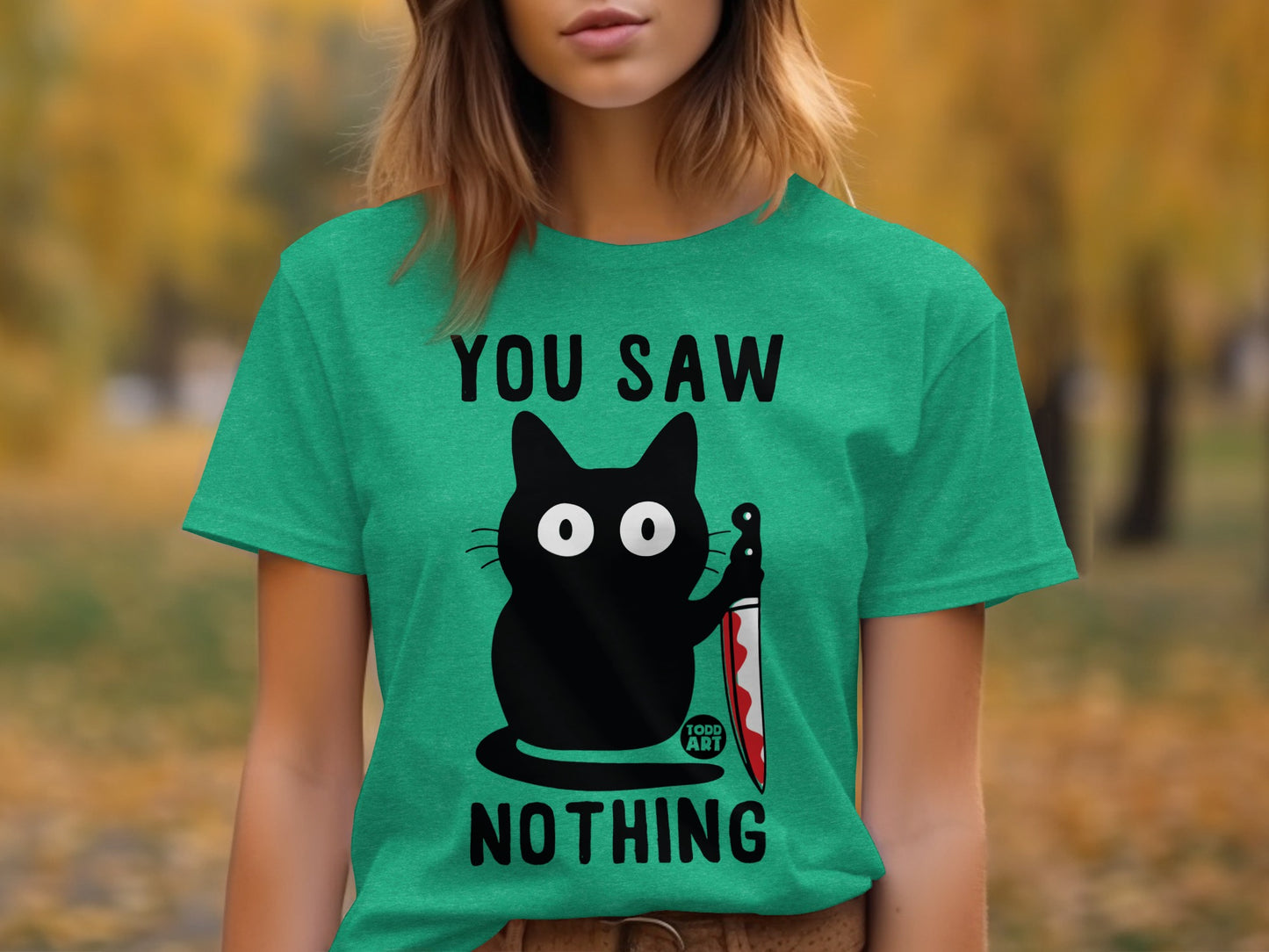 You Saw Nothing Black Cat with Knife Graphic Tee