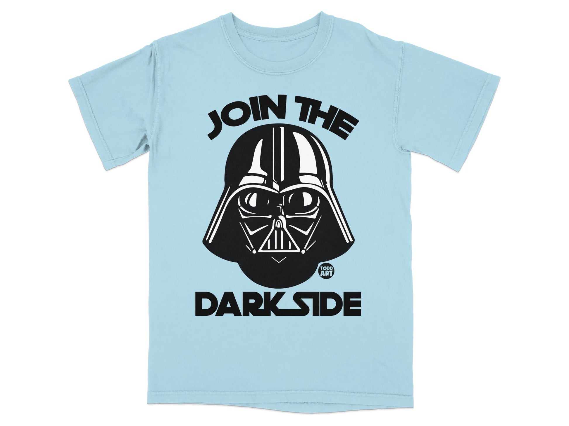 Light blue t-shirt with Darth Vader's helmet and "JOIN THE DARK SIDE" text.