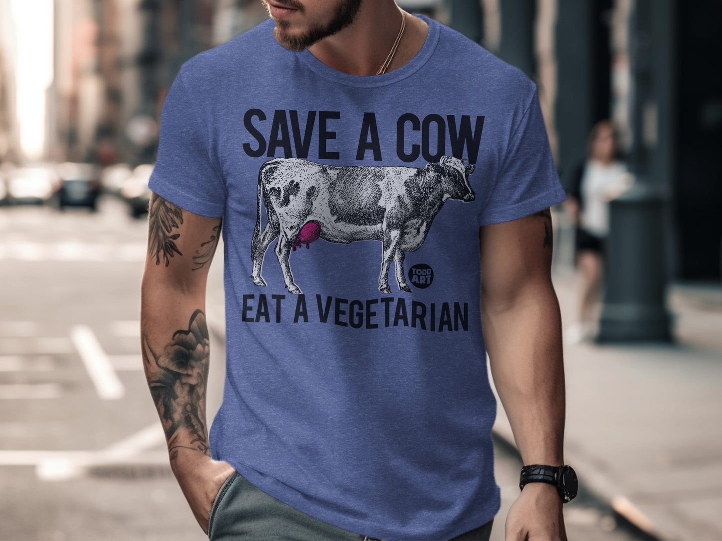 Save A Cow Eat A Vegetarian Todd Art Graphic Tee Shirt
