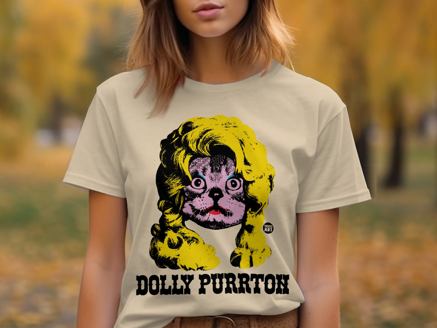 Dolly Purrton Cat Graphic T-Shirt in Yellow and Black