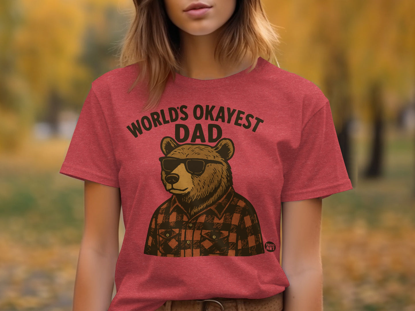 World's Okayest Dad Bear Print Graphic T-shirt