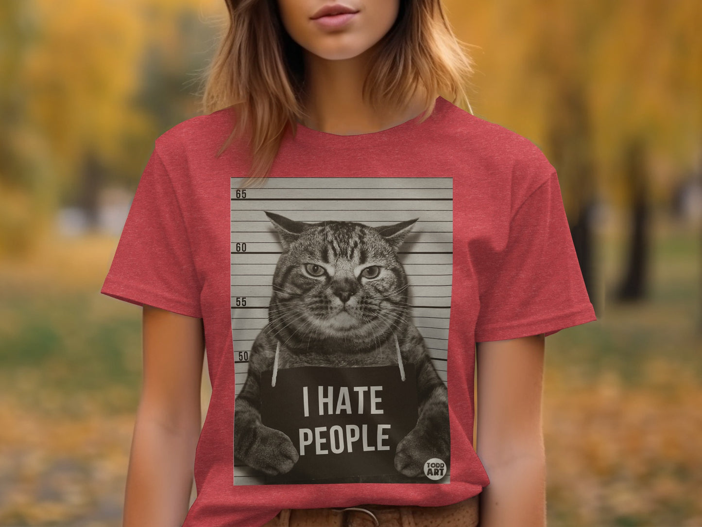Funny Cat Mugshot I Hate People Graphic T-Shirt