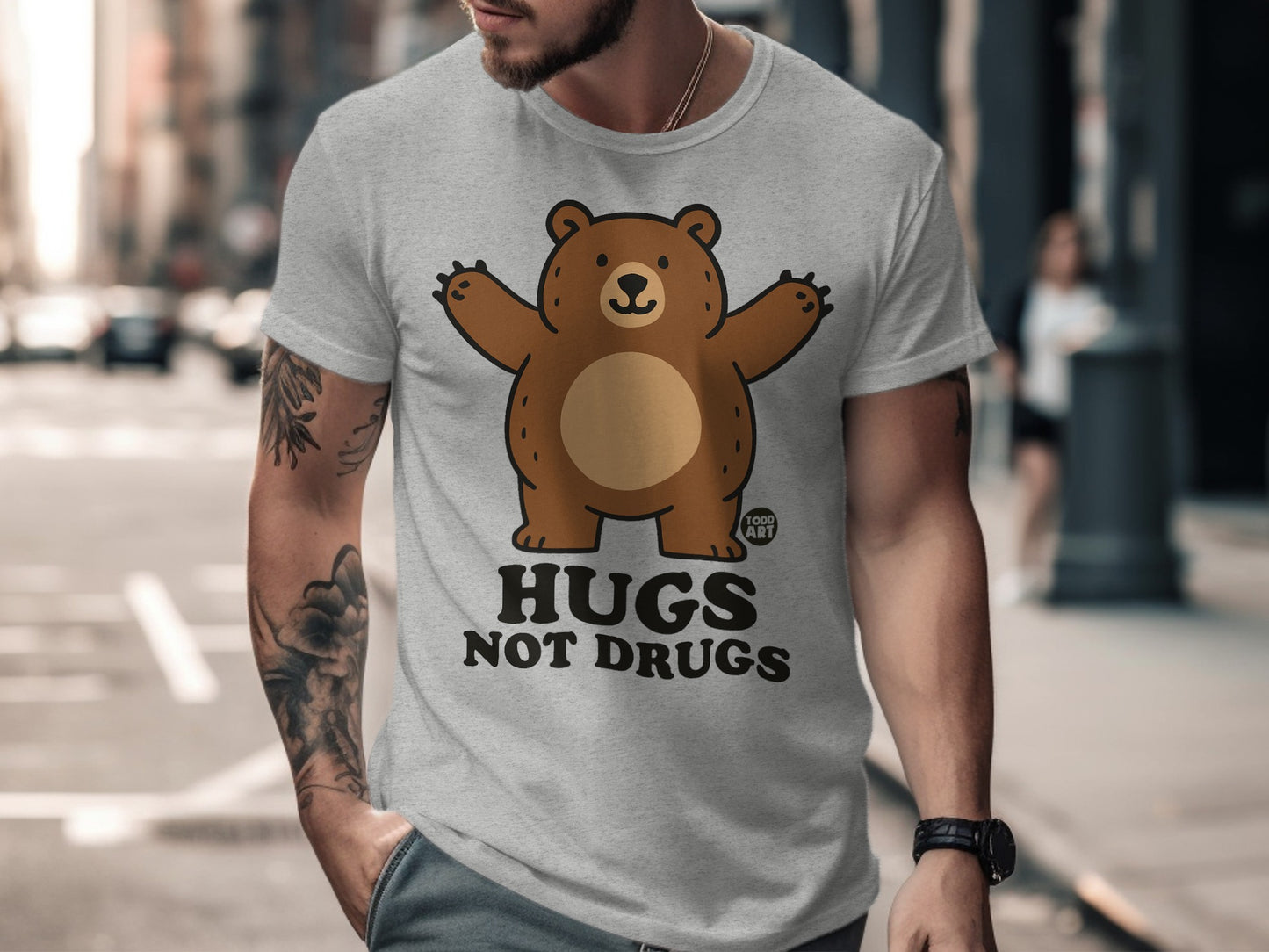Hugs Not Drugs Cute Bear Print Fun Casual T-shirt