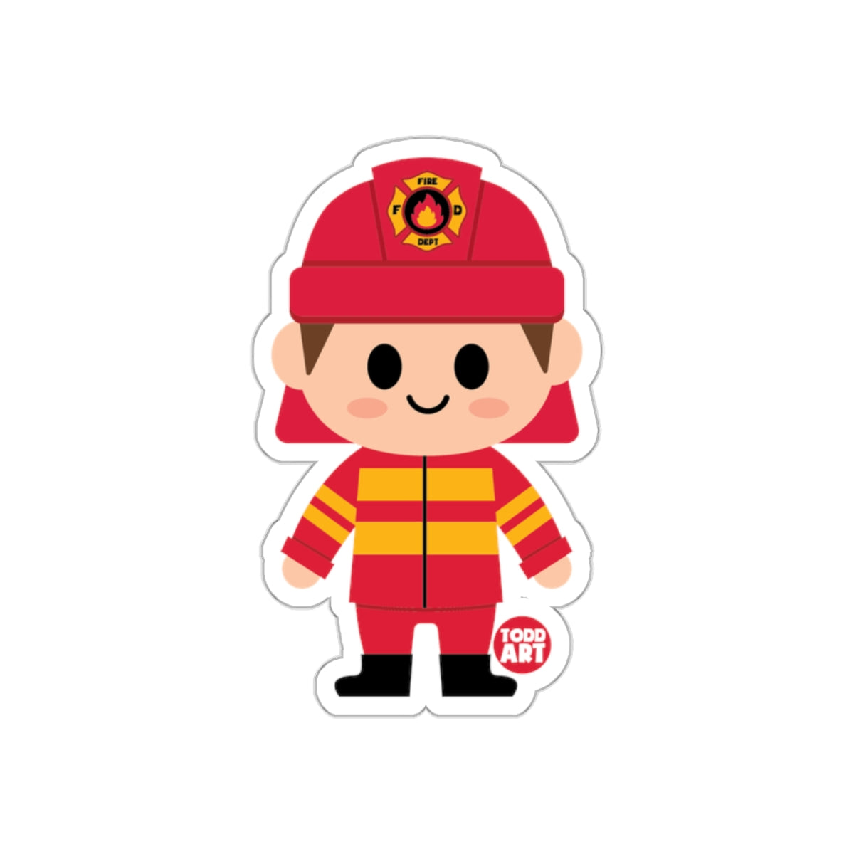 Cute Fire Dept Todd Art Firefighter Character Sticker