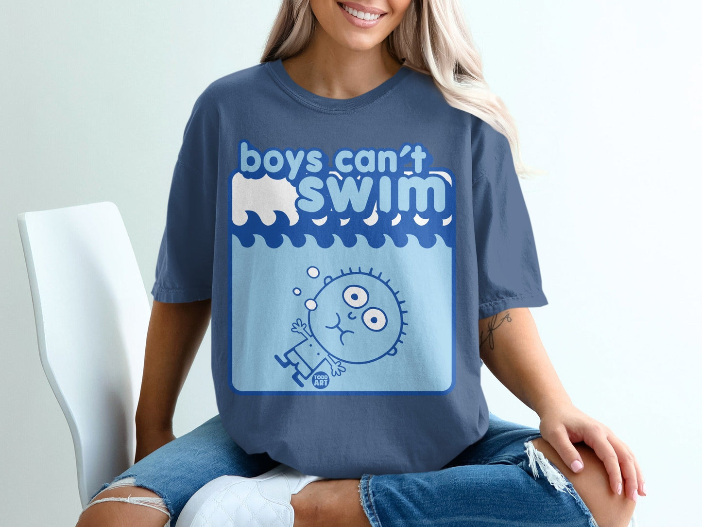 Boys Can't Swim Cartoon Graphic T-Shirt