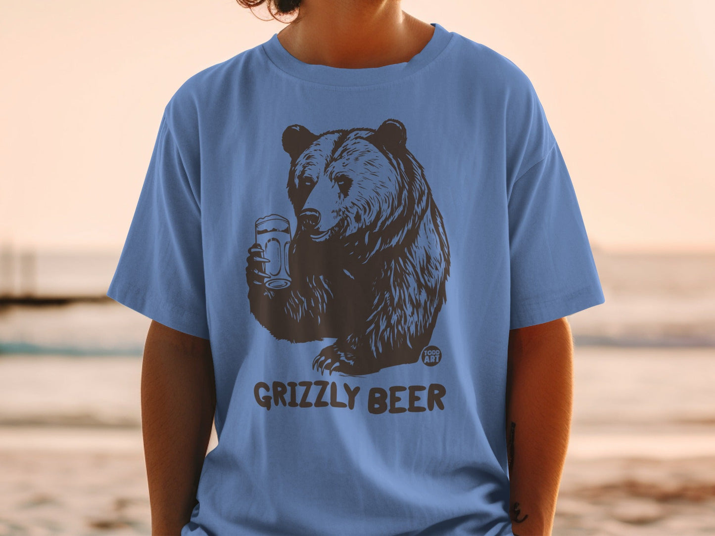 Grizzly Bear Drinking Beer Graphic Shirt For Beach Days