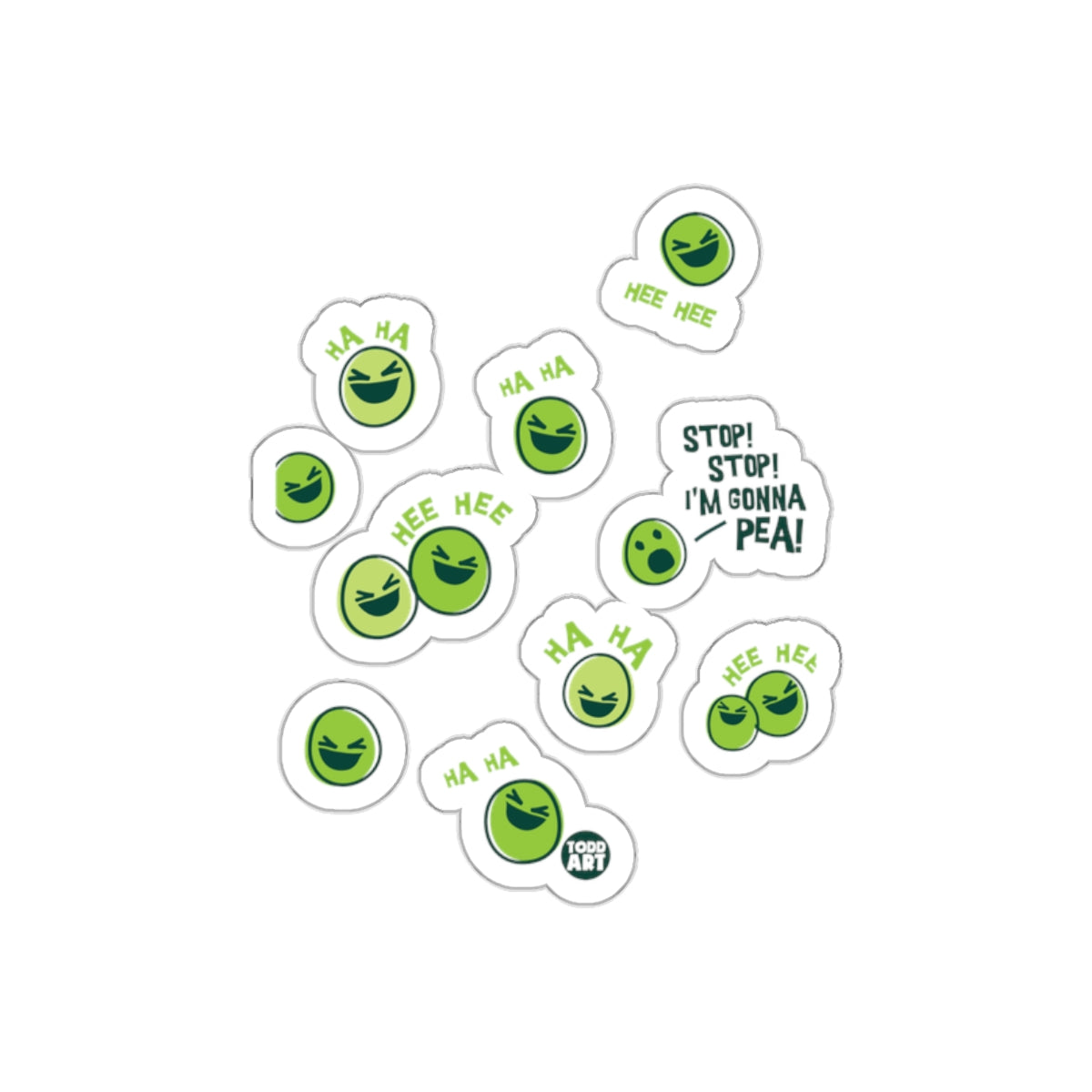 Funny Green Pea Faces and Text sticker Pack
