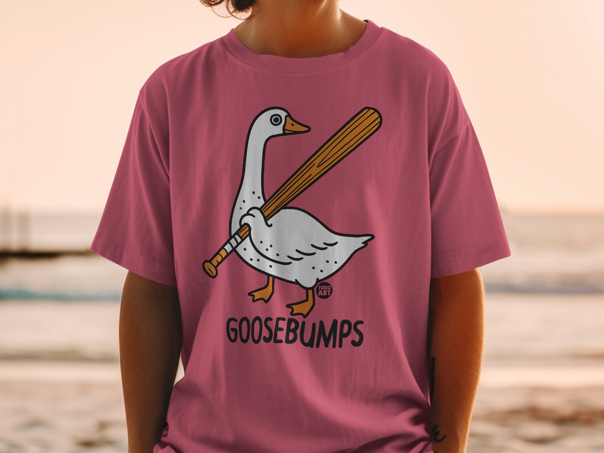 Goose with Baseball Bat Goosebumps Graphic Shirt