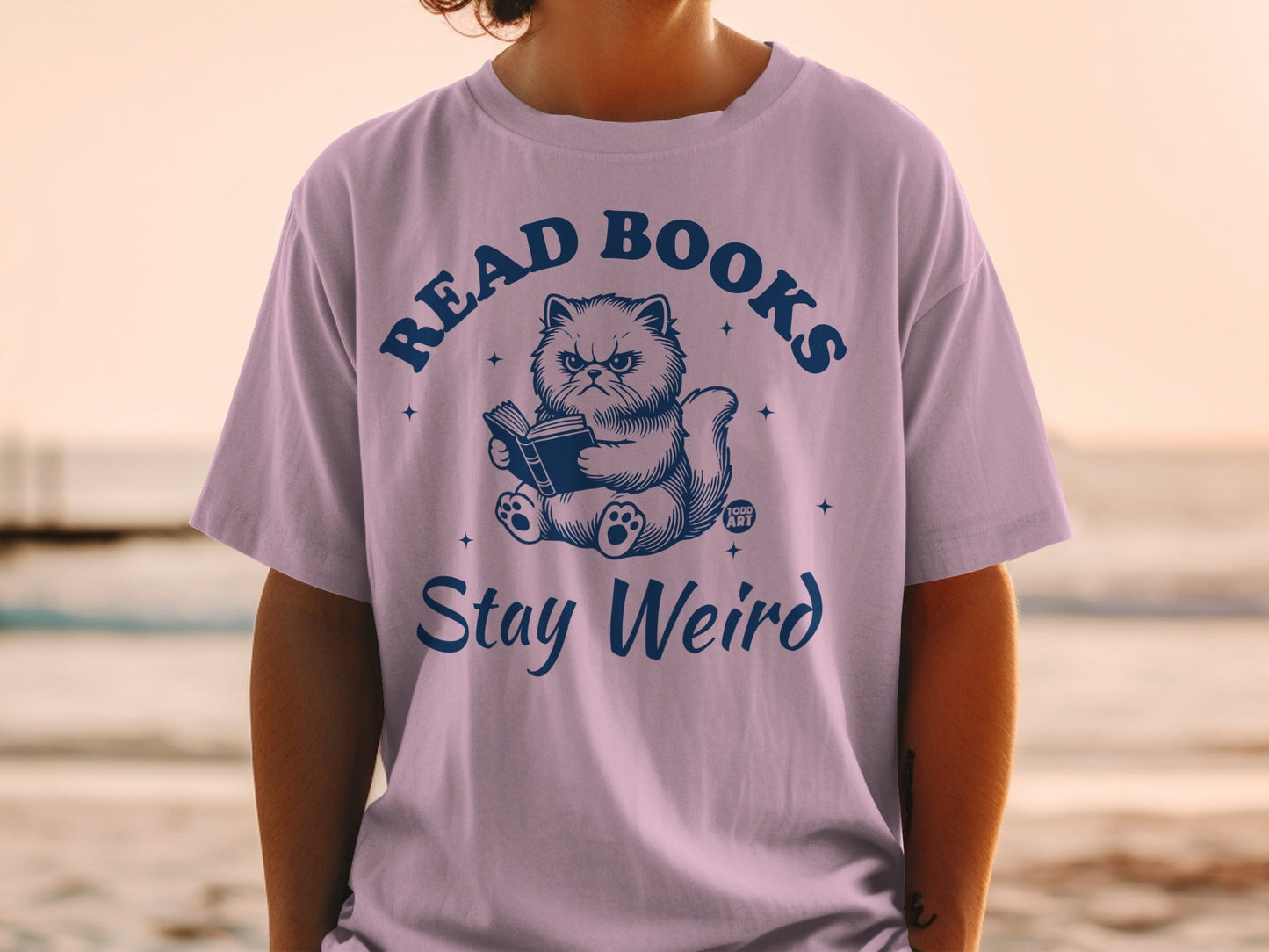Read Books Stay Weird Cat Graphic T-Shirt