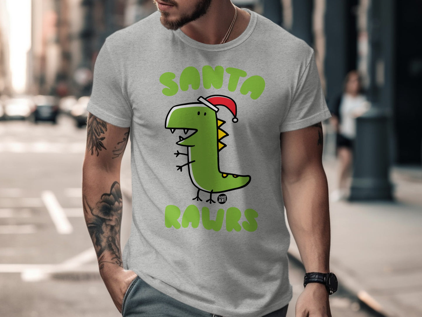 Santa RAWRs Dinosaur Christmas T-Shirt