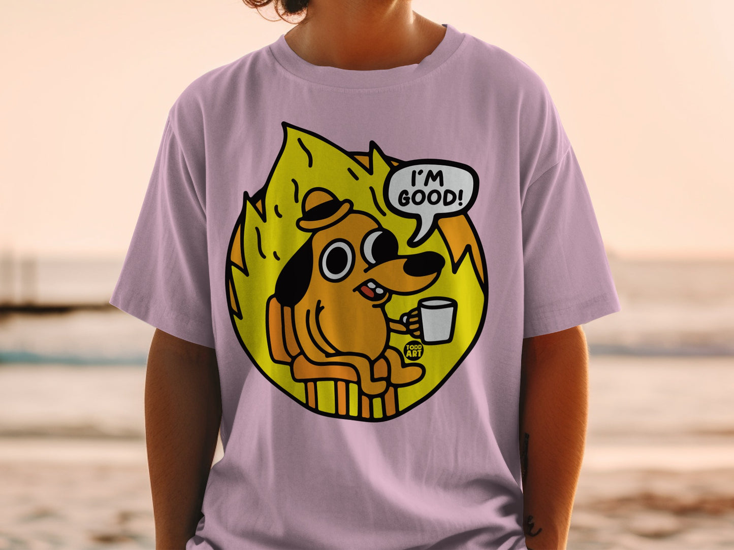 This Is Fine Cartoon Dog Graphic Tee Shirt